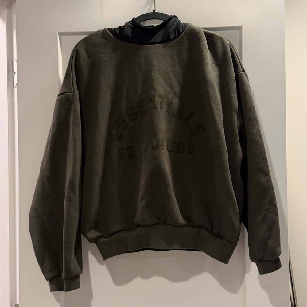 Essentials Fear of God Olive Nylon Hood Sweatshirt